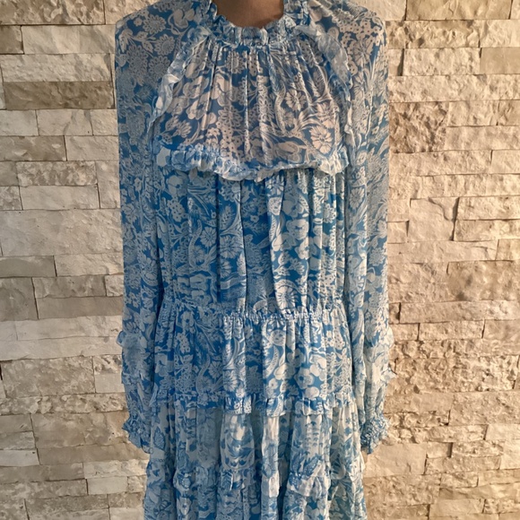 By Anthropologie Long-Sleeve Backless Sheer Ruffle Mini Dress - Picture 3 of 16